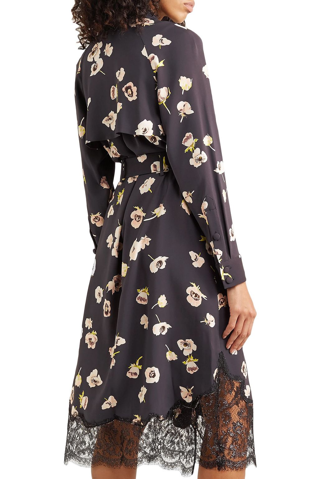 LELA ROSE Double-breasted lace-trimmed floral-print crepe midi wrap dress