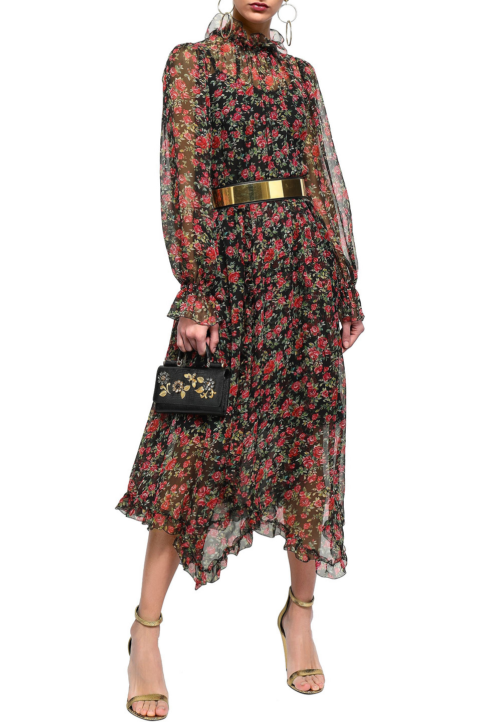 Dolce & Gabbana Ruffle-trimmed Gathered Floral-print Silk-chiffon Midi Dress