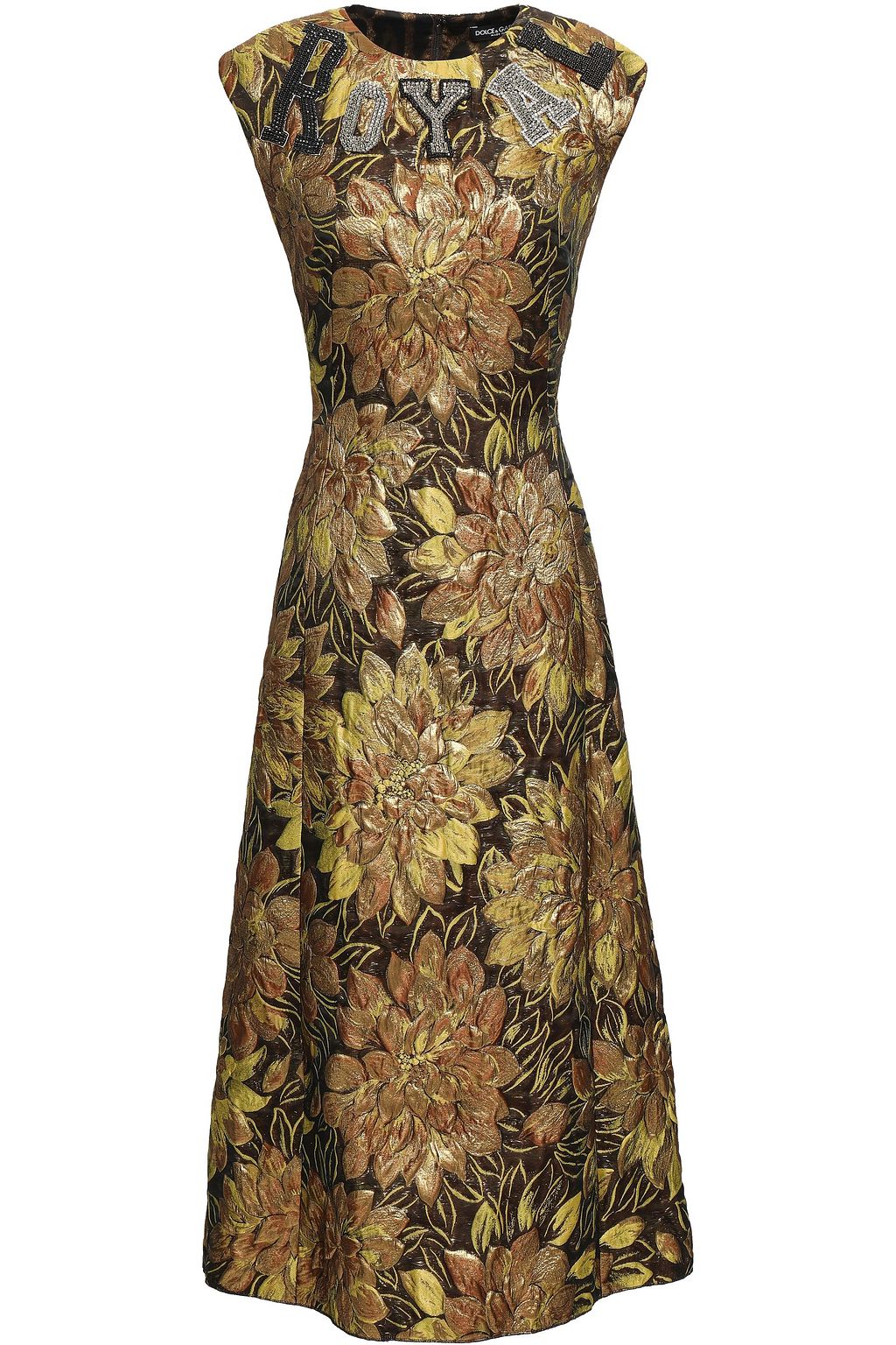 metallic floral embellished evening dress