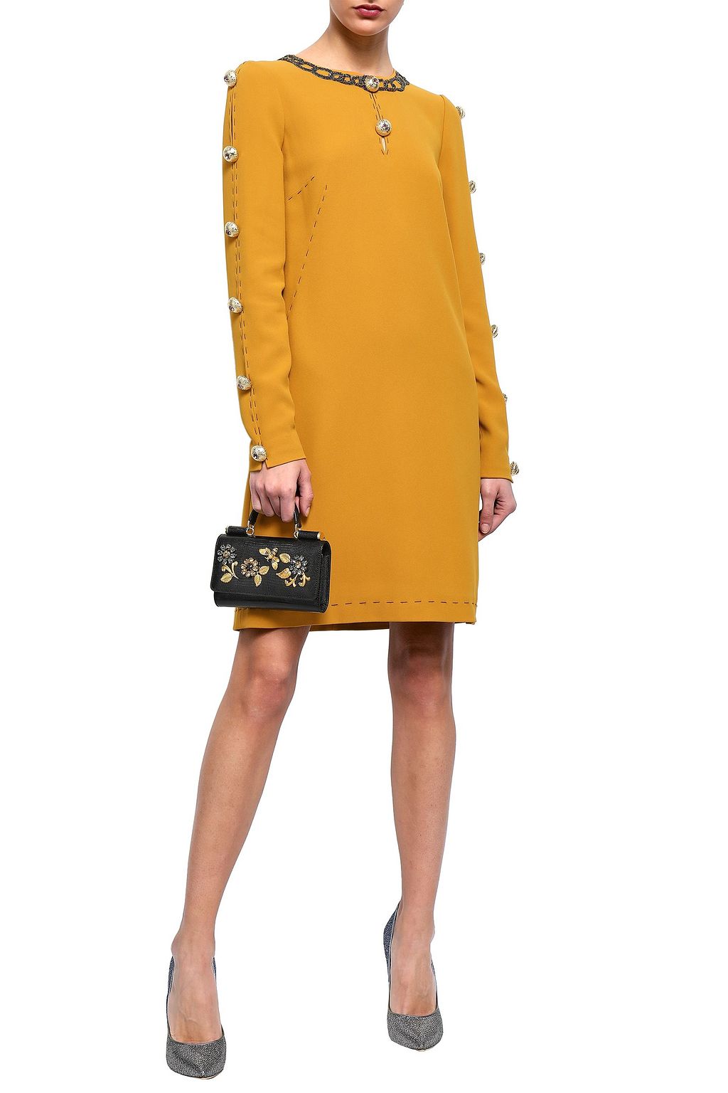 DOLCE&GABBANA Button-embellished crepe dress