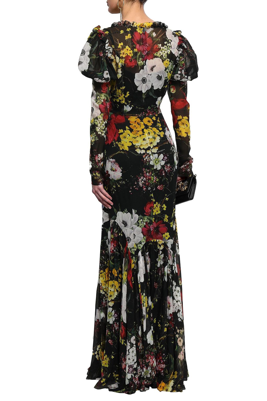DOLCE&GABBANA Fluted wrap-effect floral-print silk-blend chiffon gown