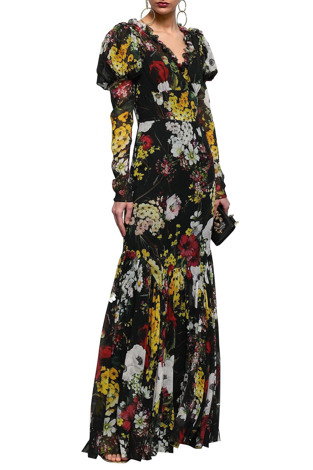 DOLCE&GABBANA Fluted wrap-effect floral-print silk-blend chiffon gown