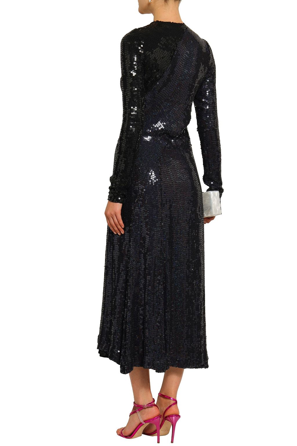 GALVAN  LONDON Twist-front sequined silk midi dress