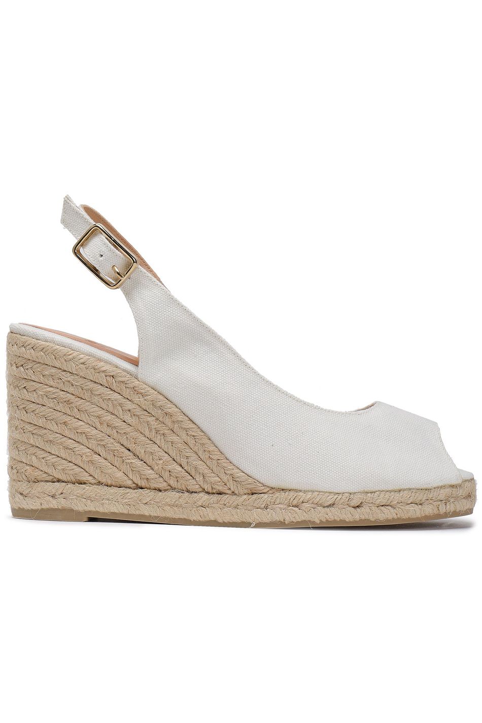 white canvas wedges