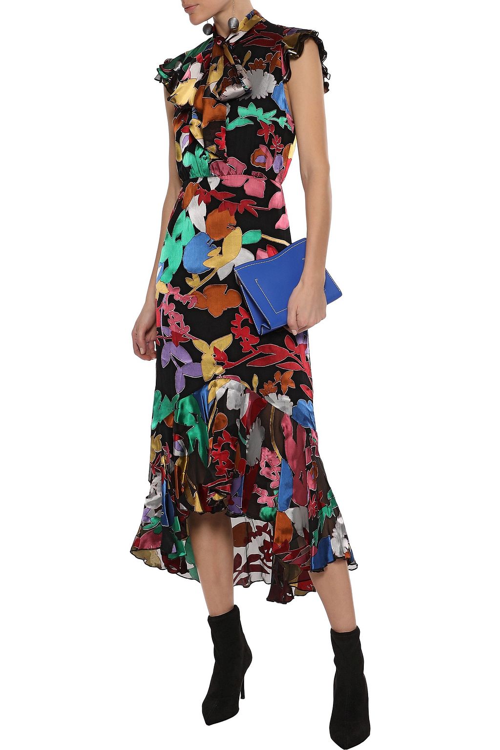 greta ruffle hem midi dress