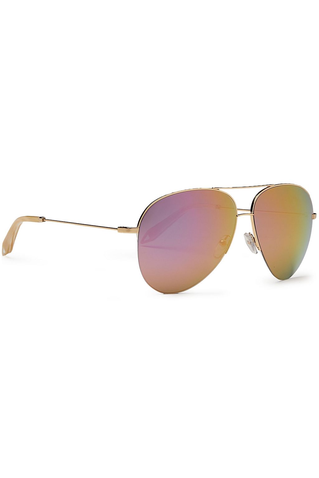 VICTORIA BECKHAM Aviator-style gold-tone and perforated leather mirrored sunglasses