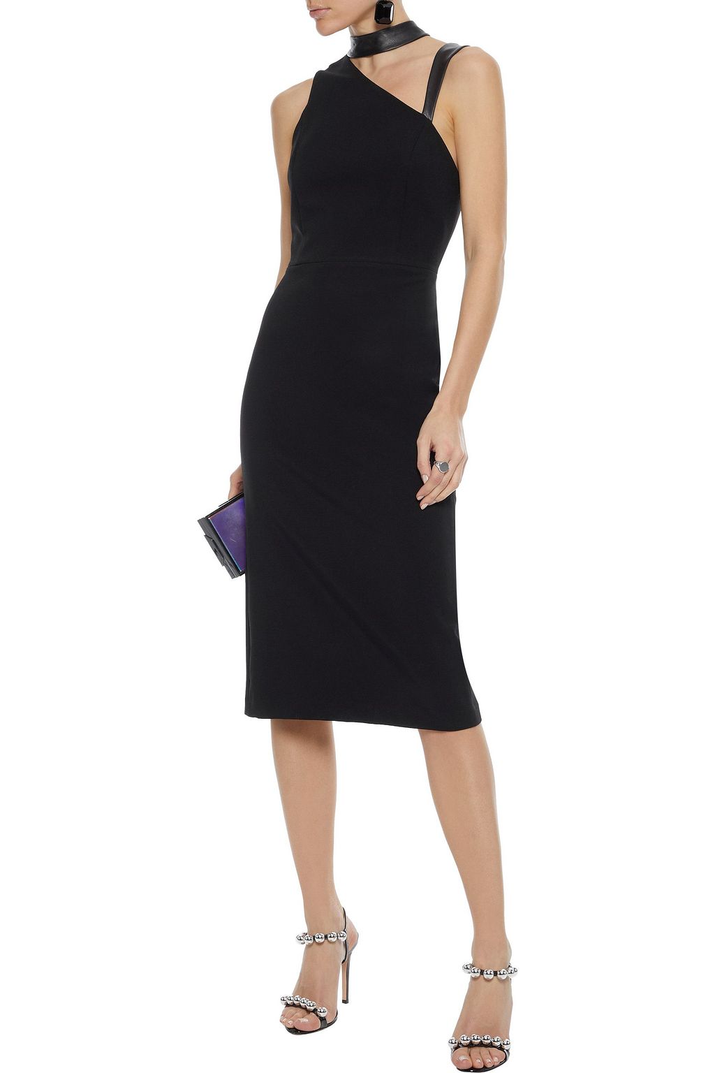 ALICE + OLIVIA Jona cutout leather-trimmed cady dress
