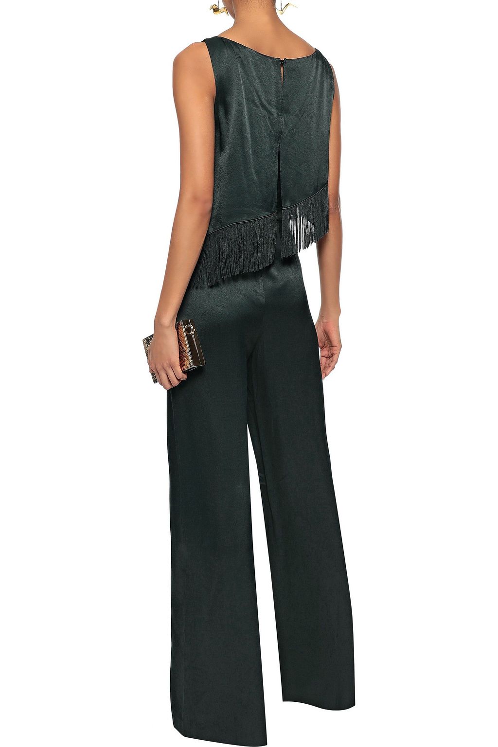 RACHEL ZOE Parker fringe-trimmed layered satin jumpsuit