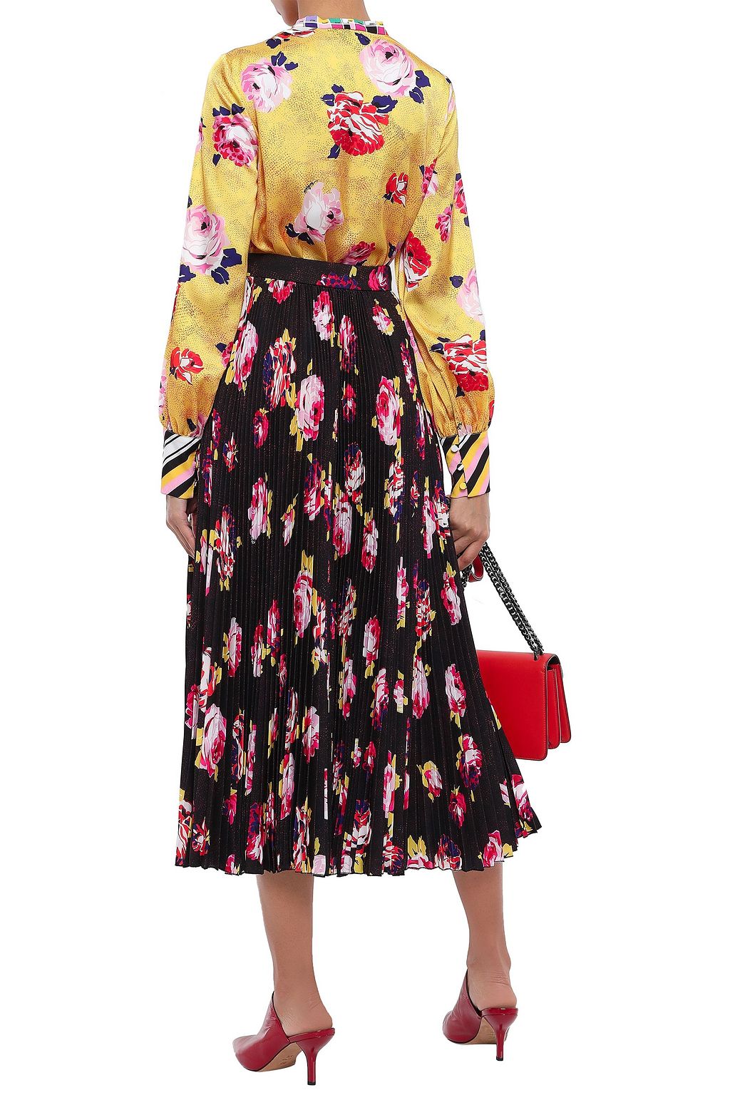 MSGM Pleated floral-print georgette midi skirt