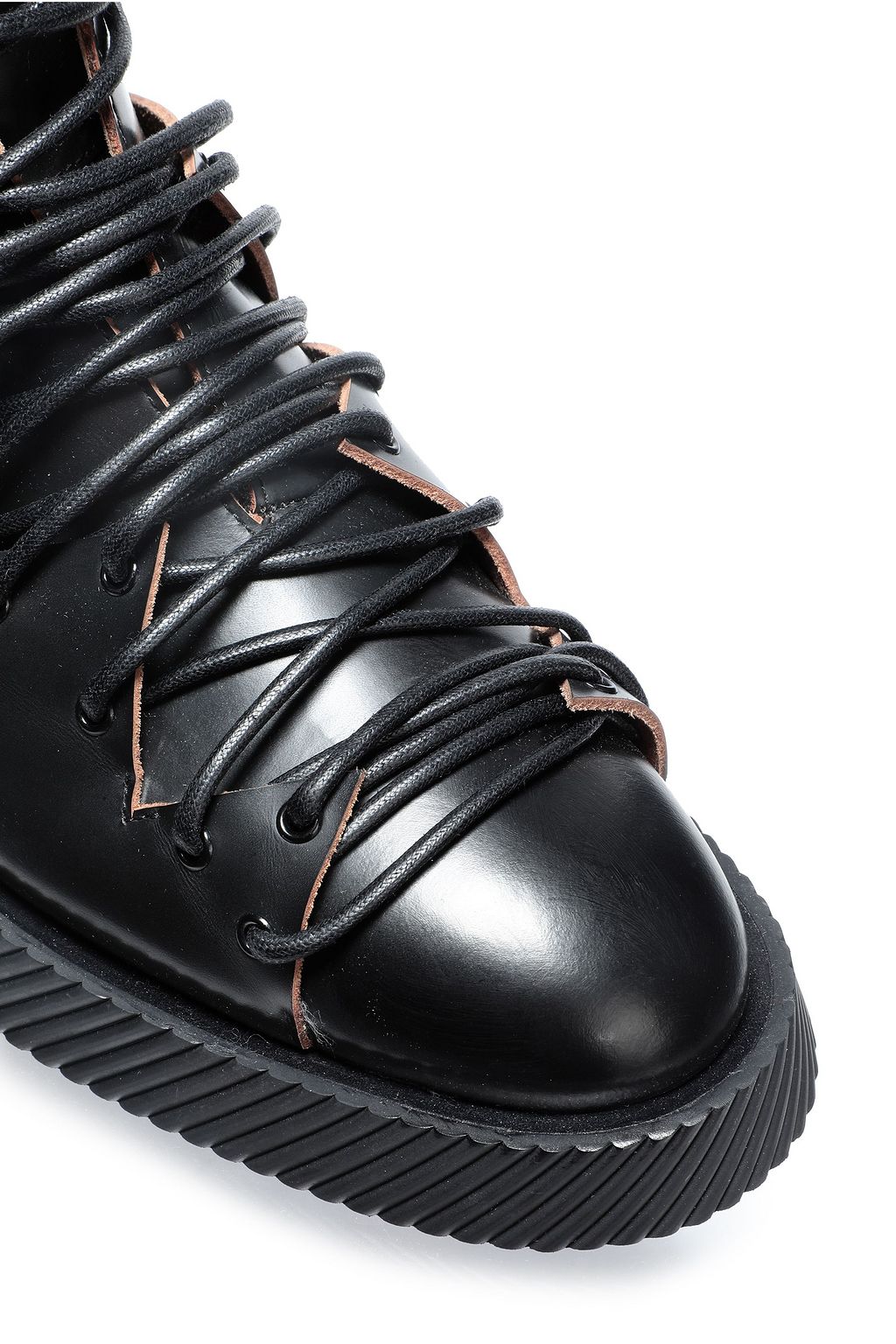 JIL SANDER Lace-up glossed-leather ankle boots