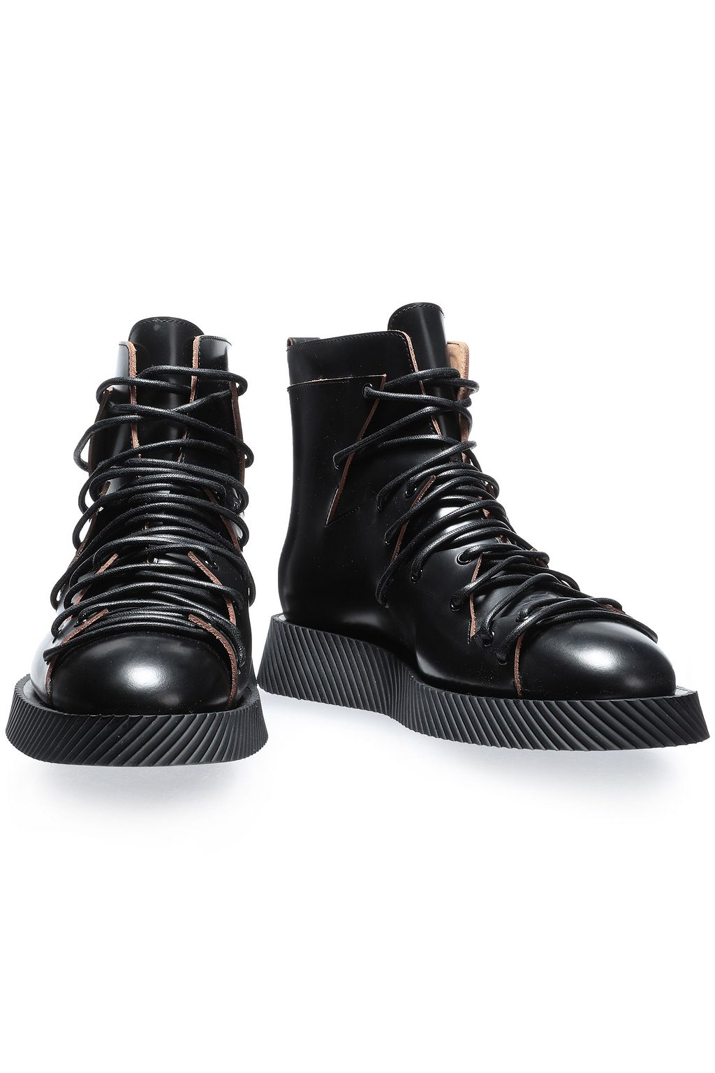 JIL SANDER Lace-up glossed-leather ankle boots