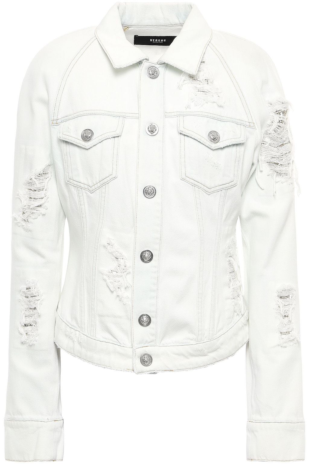 embellished white denim jacket