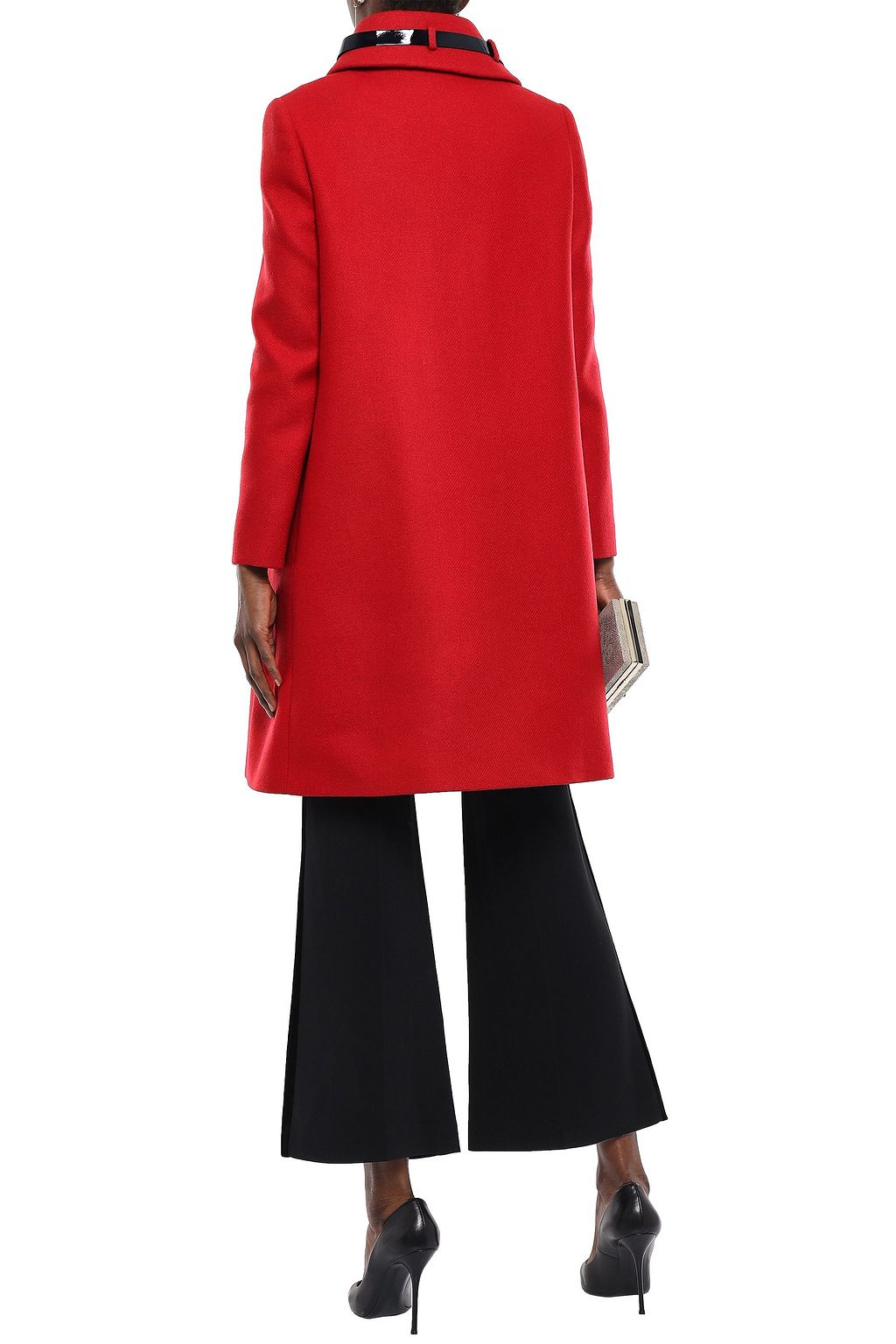 LANVIN Patent leather-trimmed wool-blend tweed coat