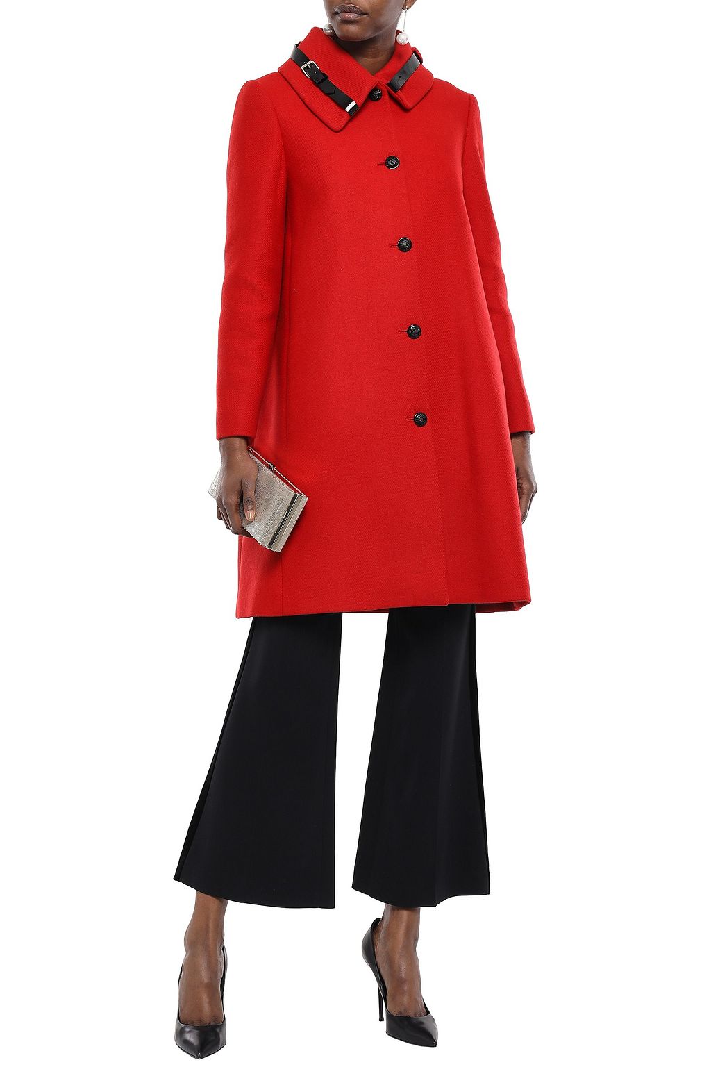LANVIN Patent leather-trimmed wool-blend tweed coat