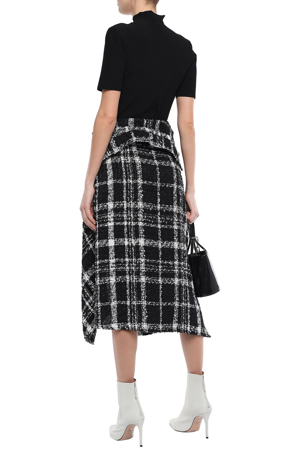 FAITH CONNEXION Button-embellished checked bouclé-tweed midi skirt