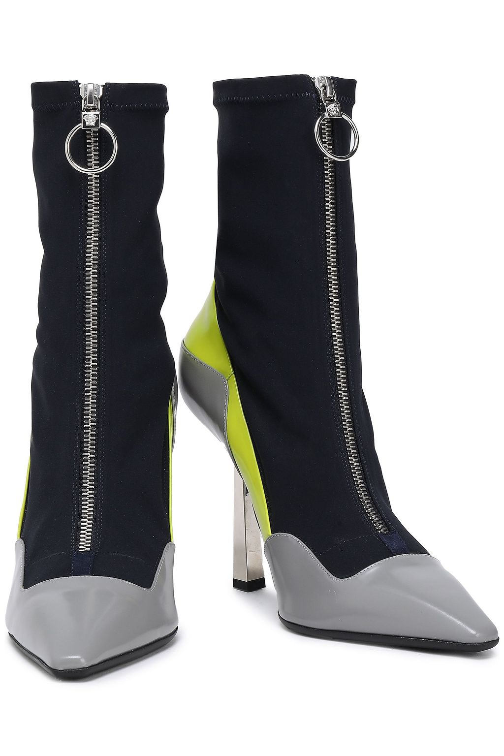 VERSACE Neon-trimmed leather and stretch-knit sock boots