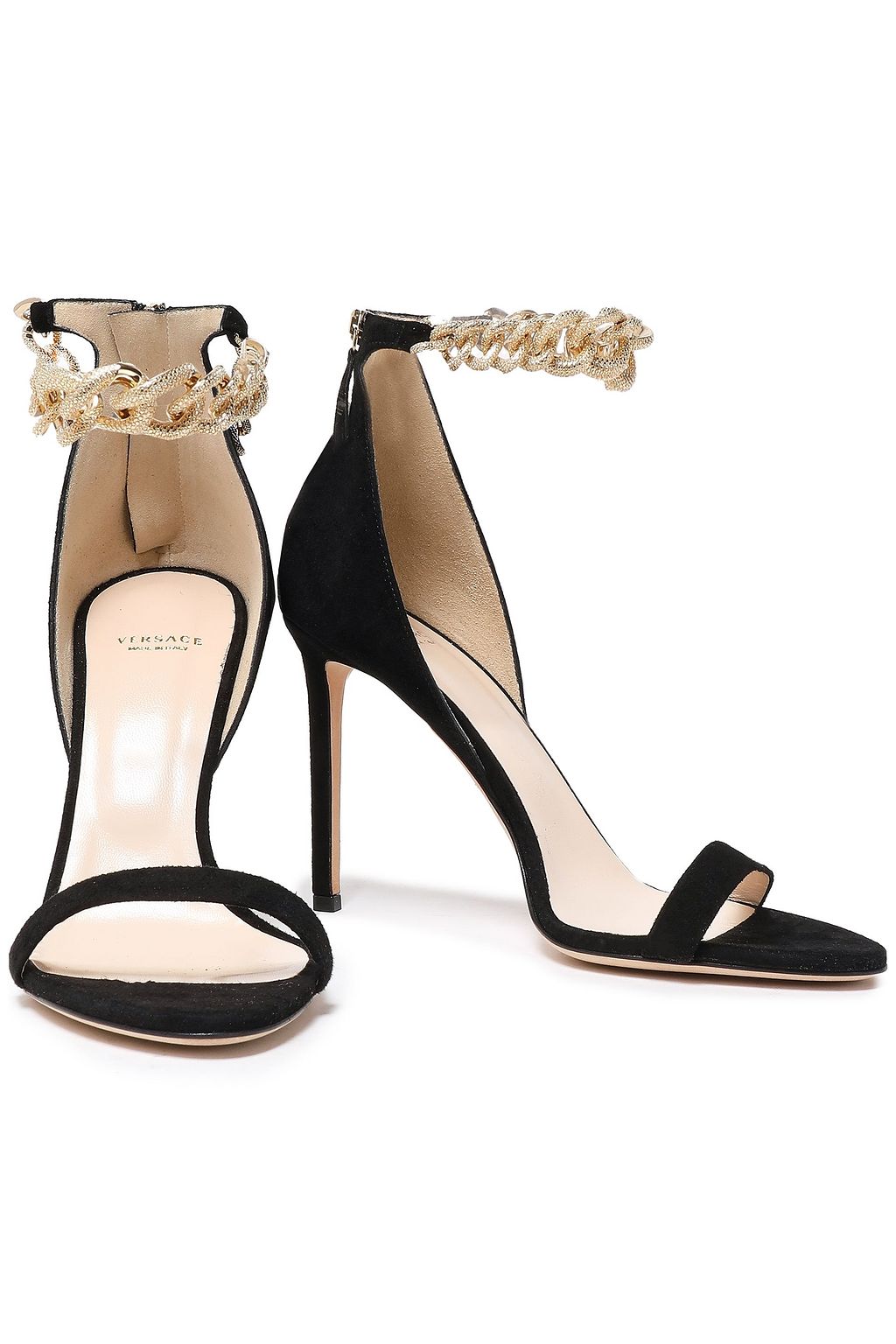 VERSACE Chain-embellished suede sandals