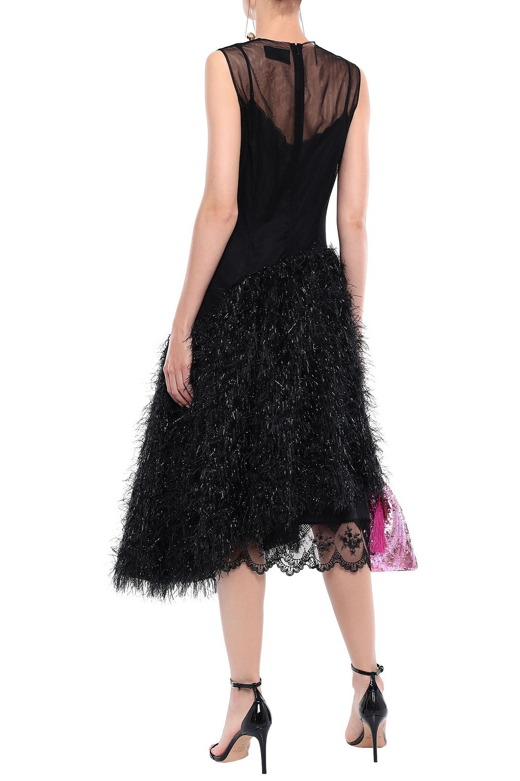 SIMONE ROCHA Tinsel-paneled fil coupé and tulle midi dress
