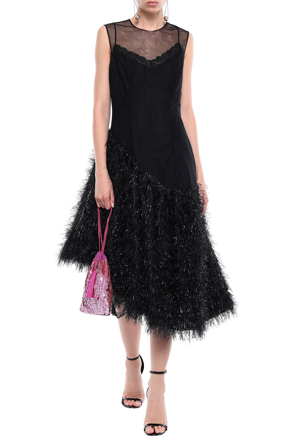 SIMONE ROCHA Tinsel-paneled fil coupé and tulle midi dress