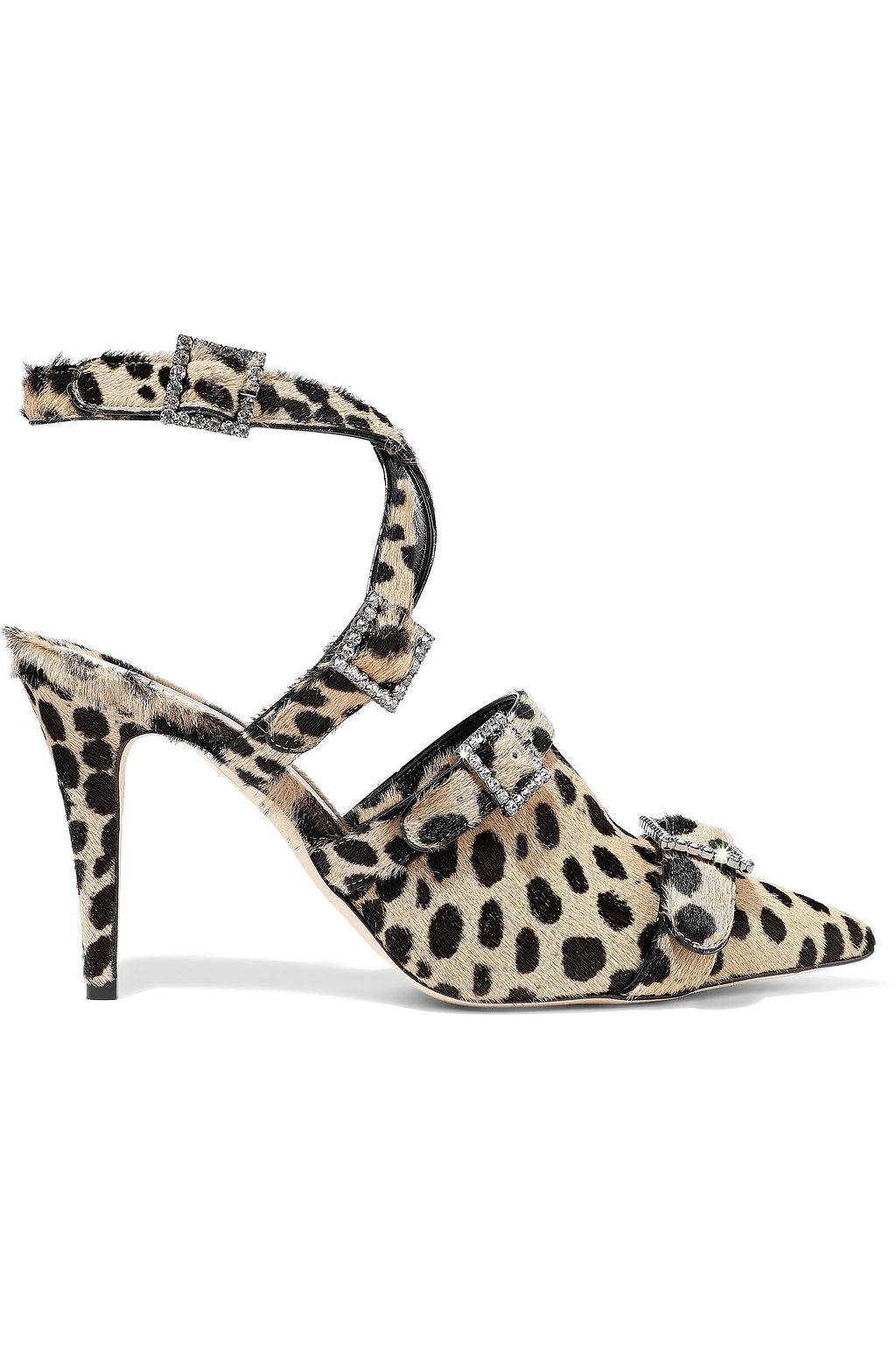 Crystal embellished leopard print calf hair pumps