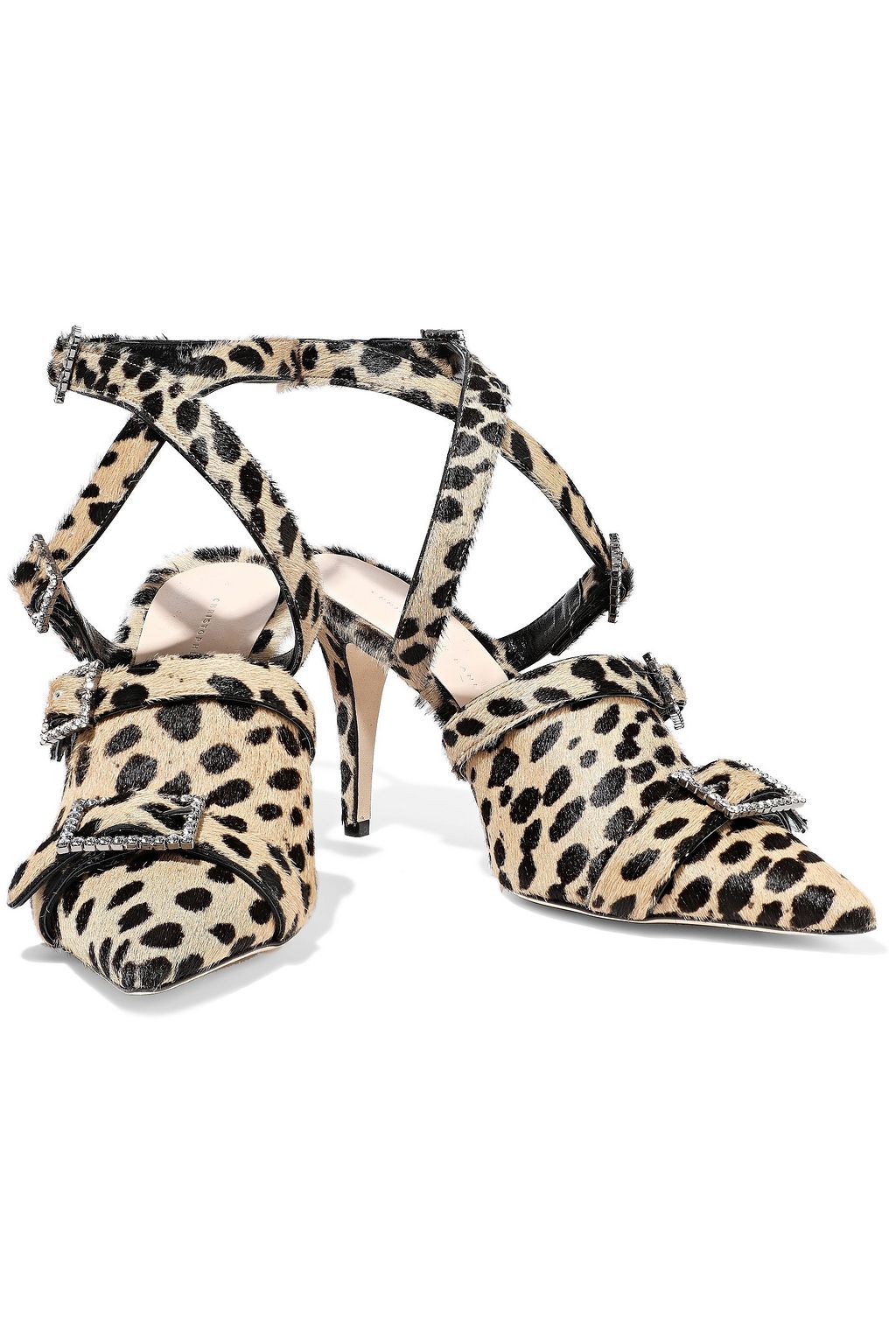 CHRISTOPHER KANE Crystal-embellished leopard-print calf hair pumps