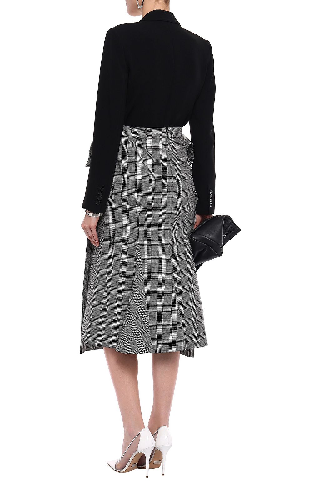 PUSHBUTTON Fold-over Prince of Wales checked wool midi skirt