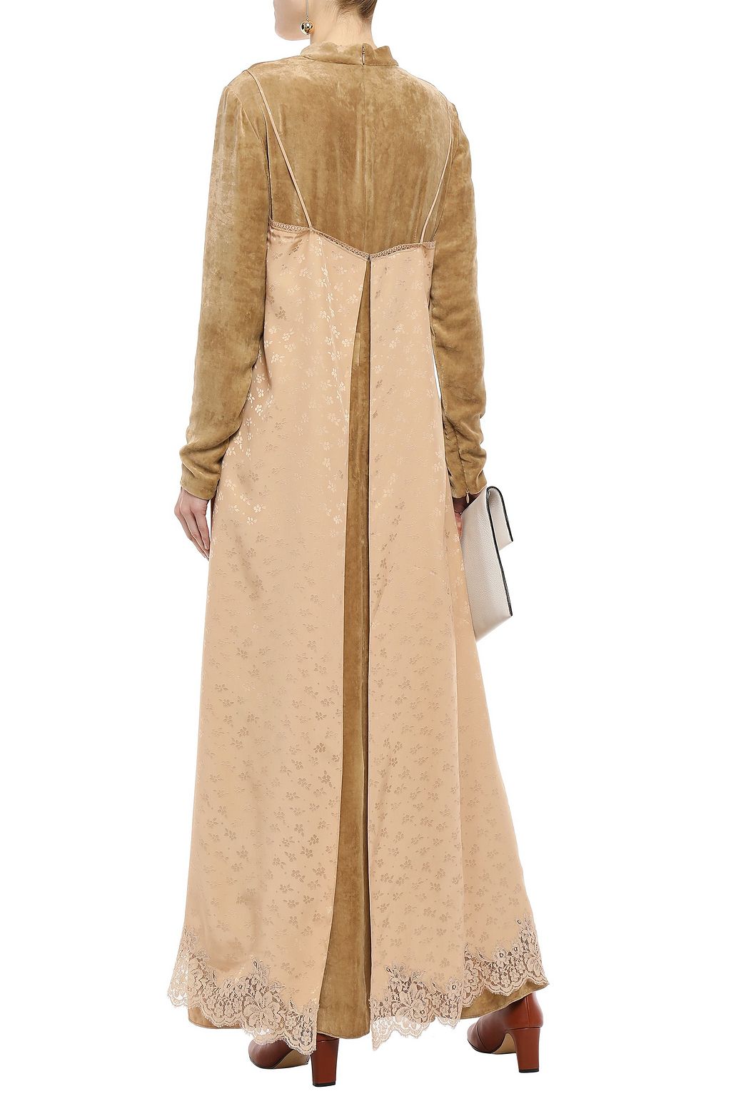 STELLA MCCARTNEY Lace-trimmed velvet and satin-jacquard maxi dress
