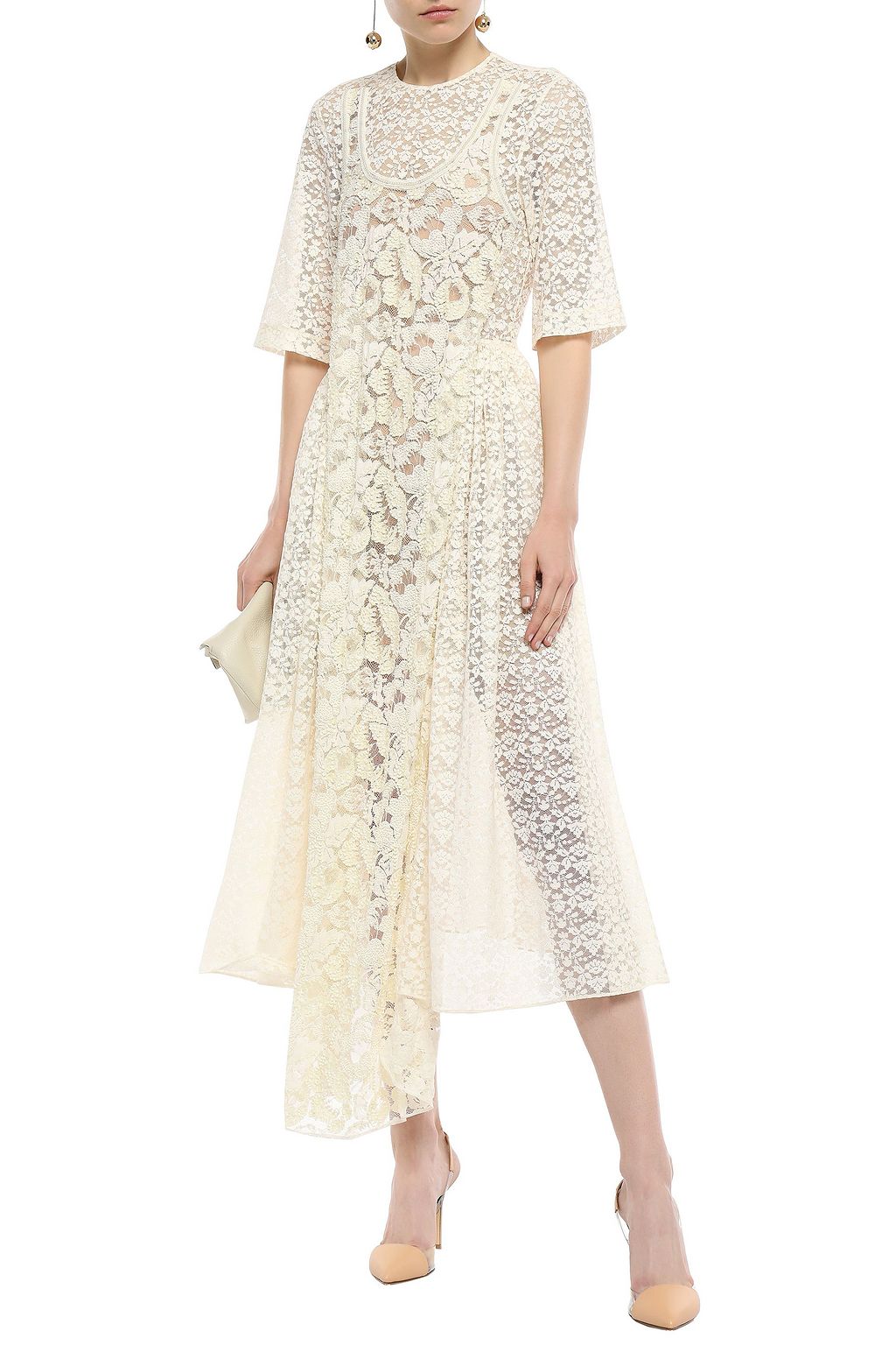 STELLA MCCARTNEY Draped embellished lace midi dress