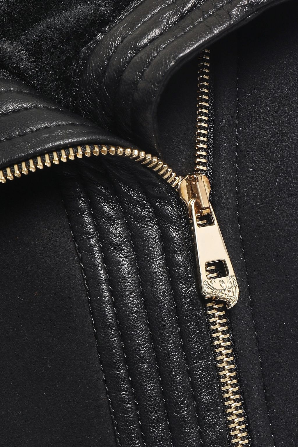 VERSACE COLLECTION Leather-trimmed shearling jacket