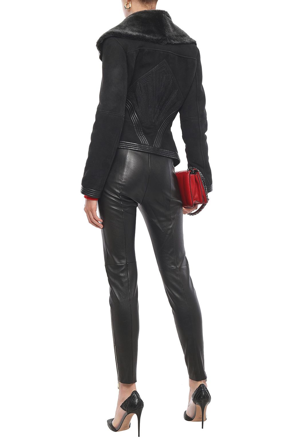 VERSACE COLLECTION Leather-trimmed shearling jacket