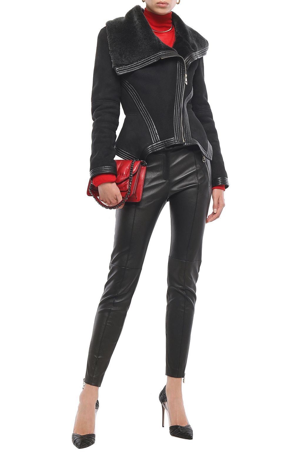 VERSACE COLLECTION Leather-trimmed shearling jacket