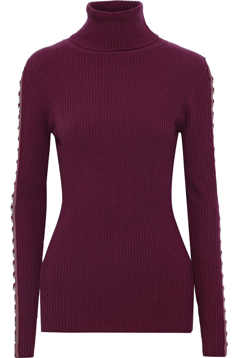 Cutout ring embellished ribbed merino wool blend turtleneck sweater Cutout ring embellished ribbed merino wool blend turtleneck sweater
