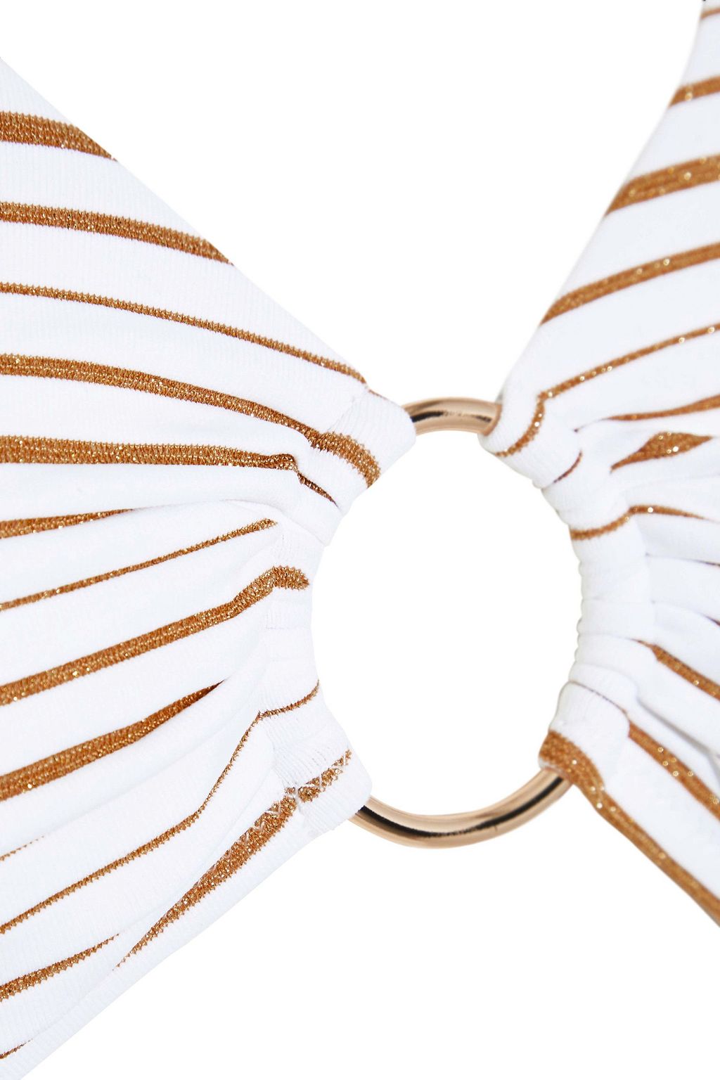 MELISSA ODABASH Ring-embellished metallic striped halterneck bikini top