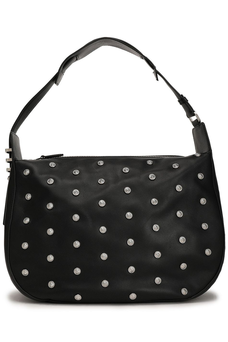 Black Studded Crystal Embellished Leather Shoulder Bag Up Black Studded Crystal Embellished