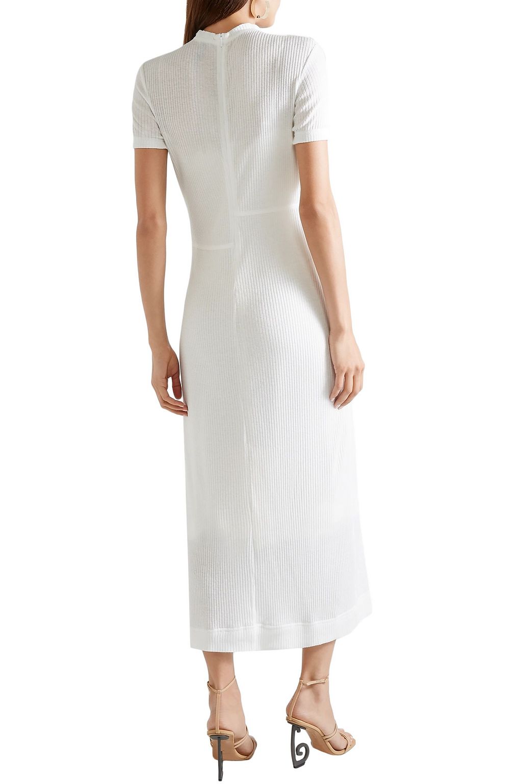 LOEWE Gathered gingham poplin-paneled ribbed cotton-blend midi dress