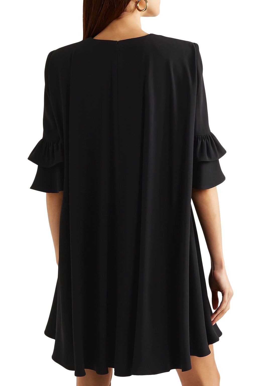 MCQUEEN Cape-effect ruffle-trimmed crepe mini dress
