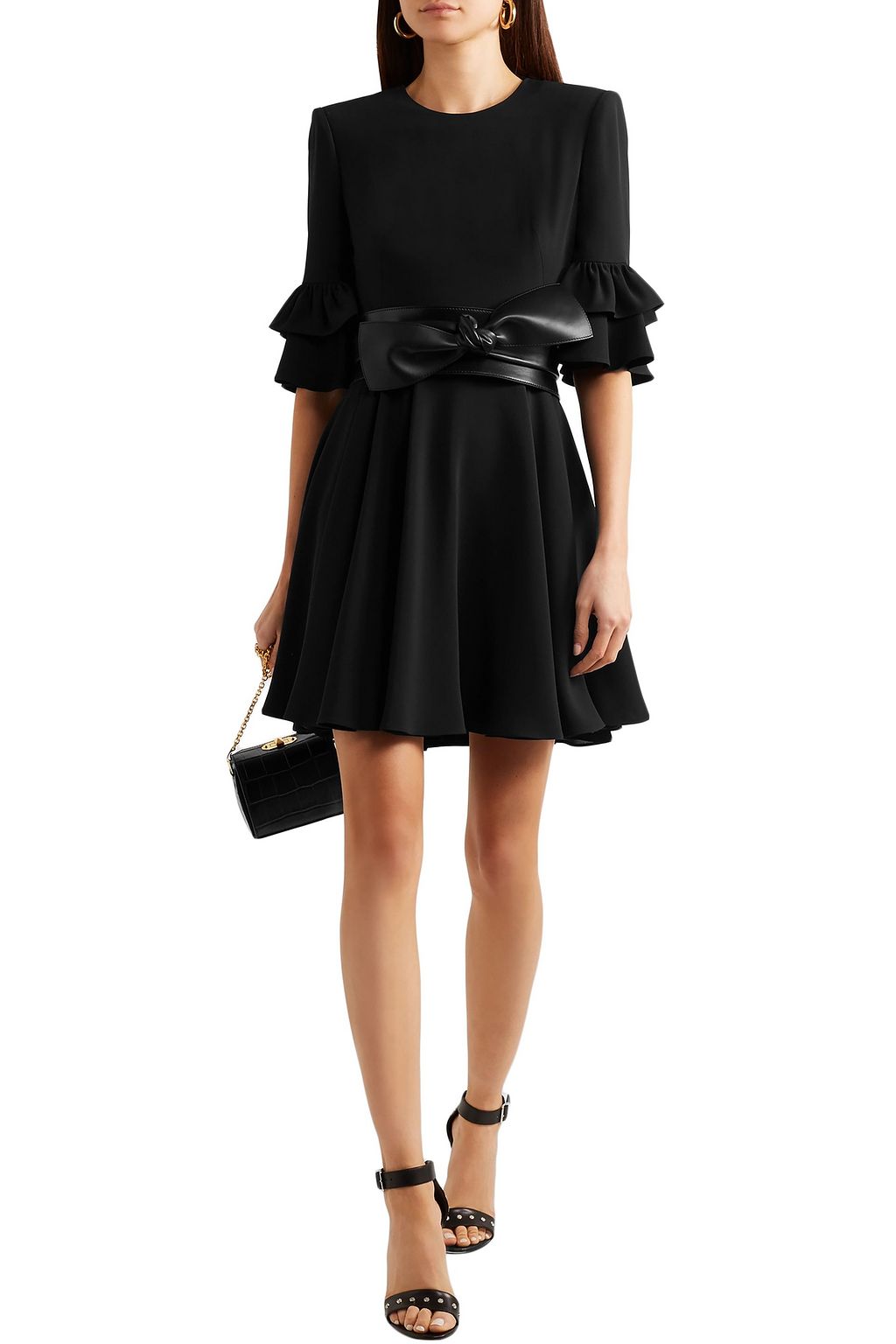 MCQUEEN Cape-effect ruffle-trimmed crepe mini dress
