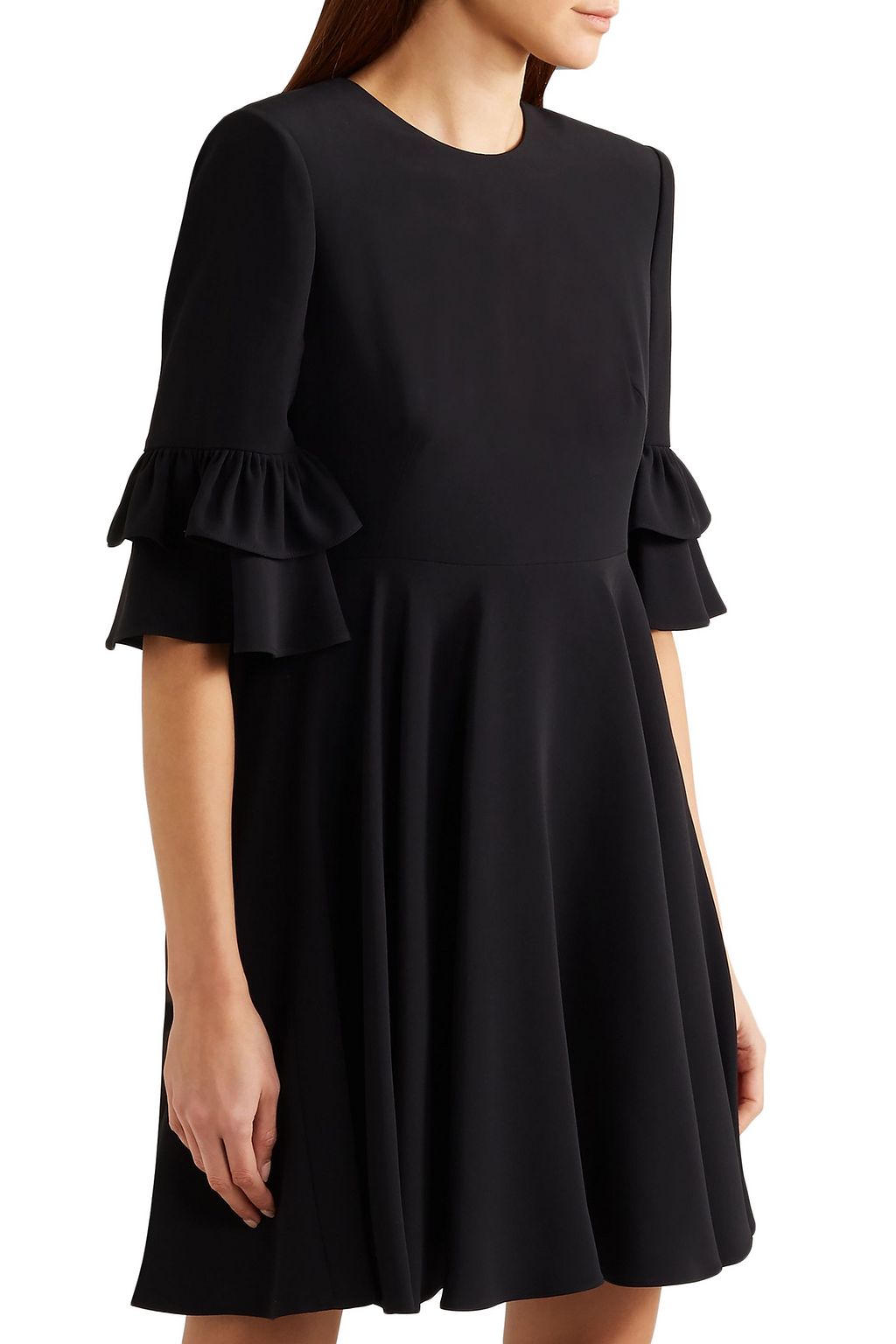 MCQUEEN Cape-effect ruffle-trimmed crepe mini dress