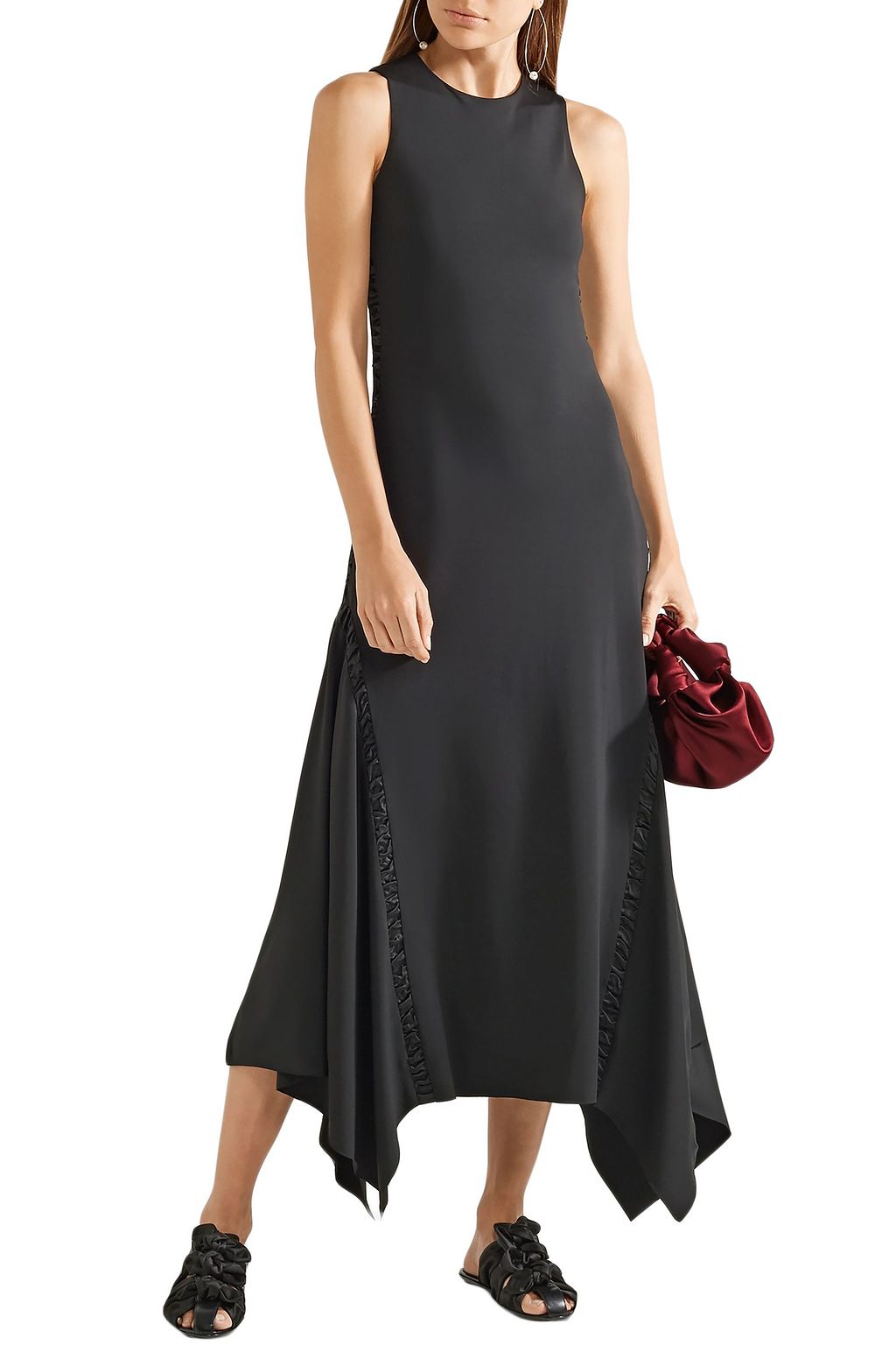 THE ROW Ruched satin-trimmed cady midi dress