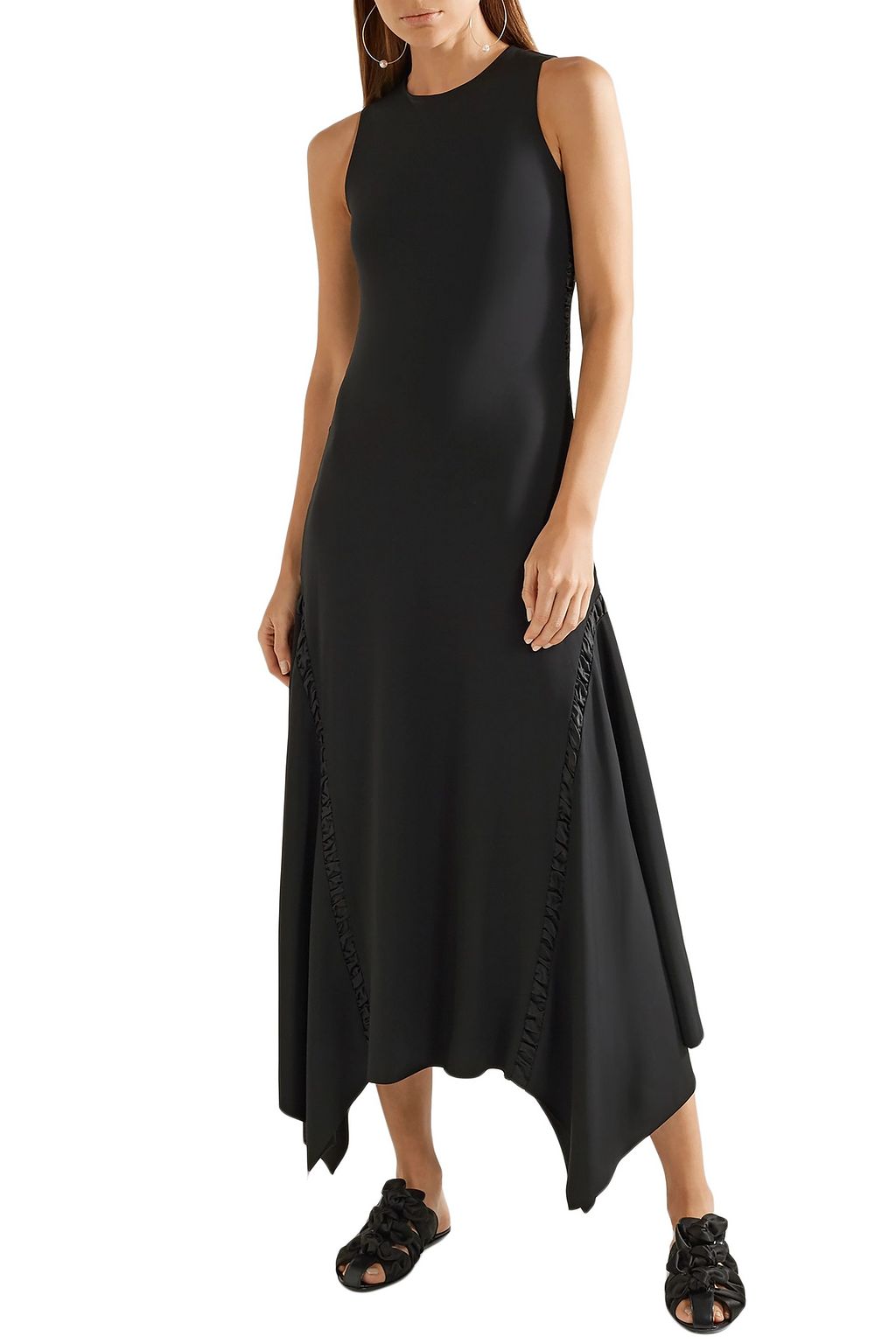 THE ROW Ruched satin-trimmed cady midi dress