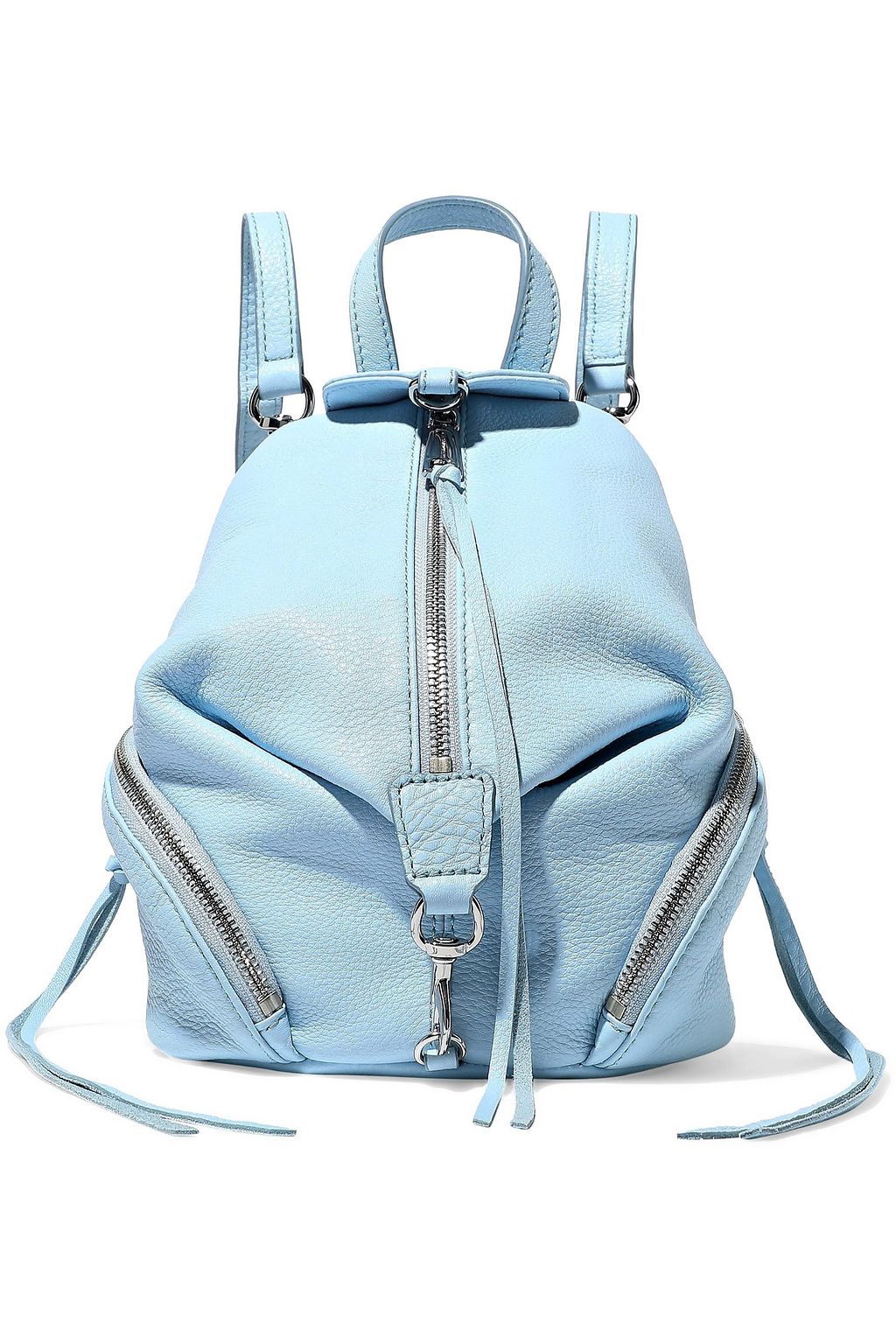 light blue leather backpack