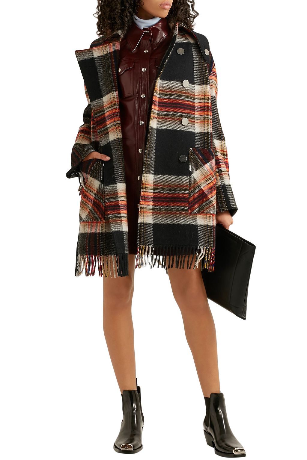 CALVIN KLEIN 205W39NYC + Pendleton double-breasted fringed checked wool coat