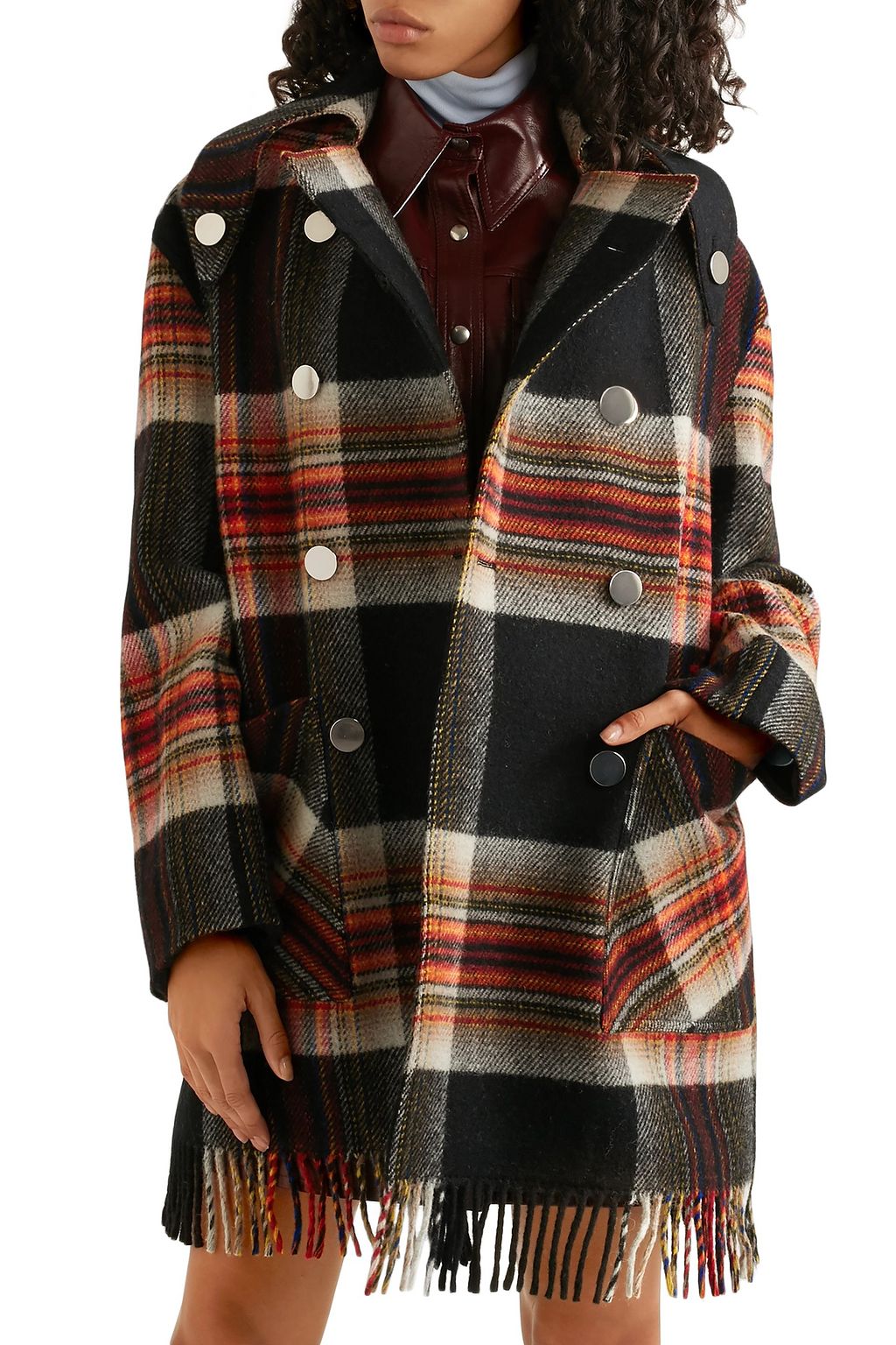 CALVIN KLEIN 205W39NYC + Pendleton double-breasted fringed checked wool coat