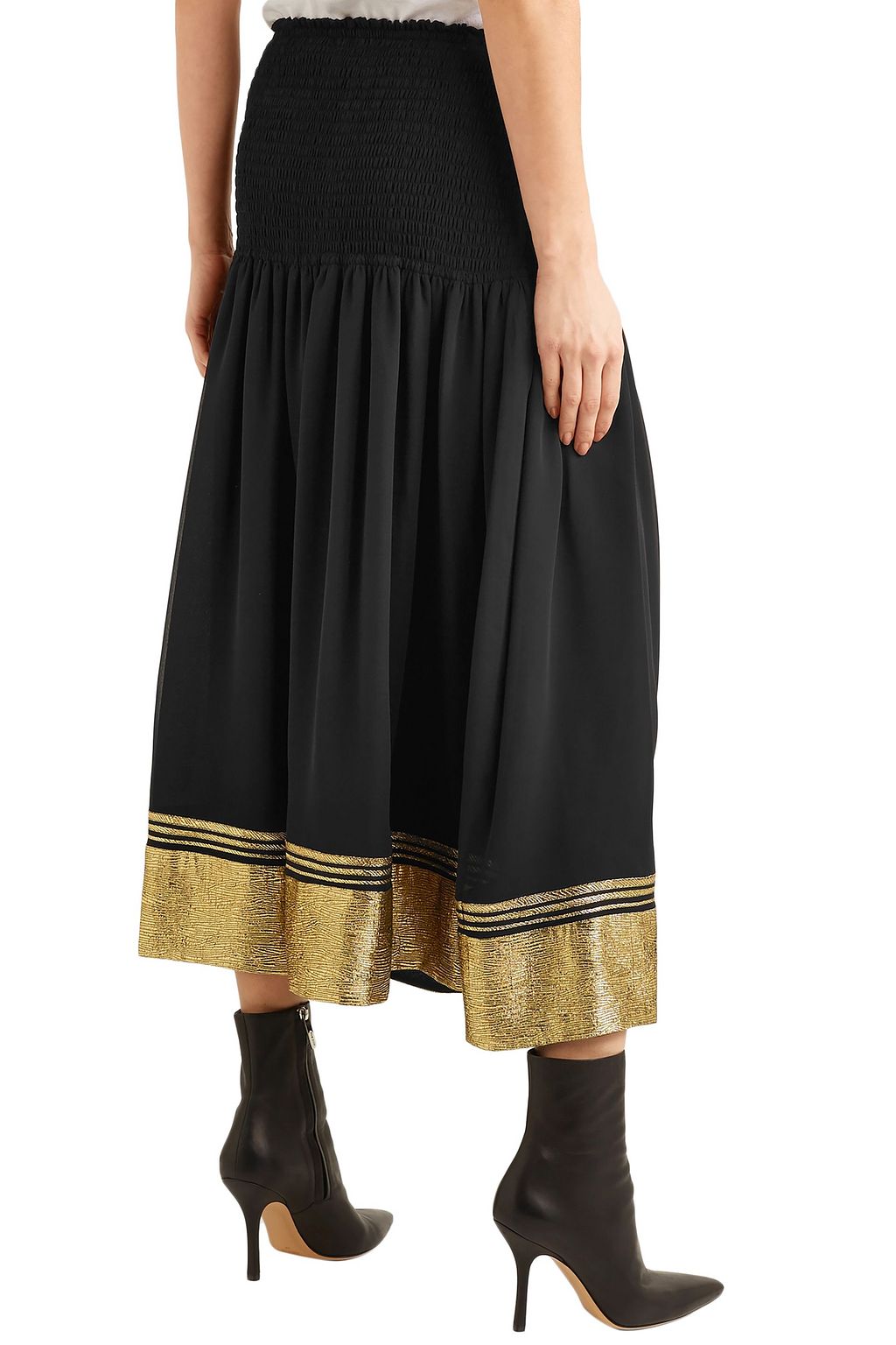CHLOÉ Shirred silk-blend chiffon and lamé midi skirt
