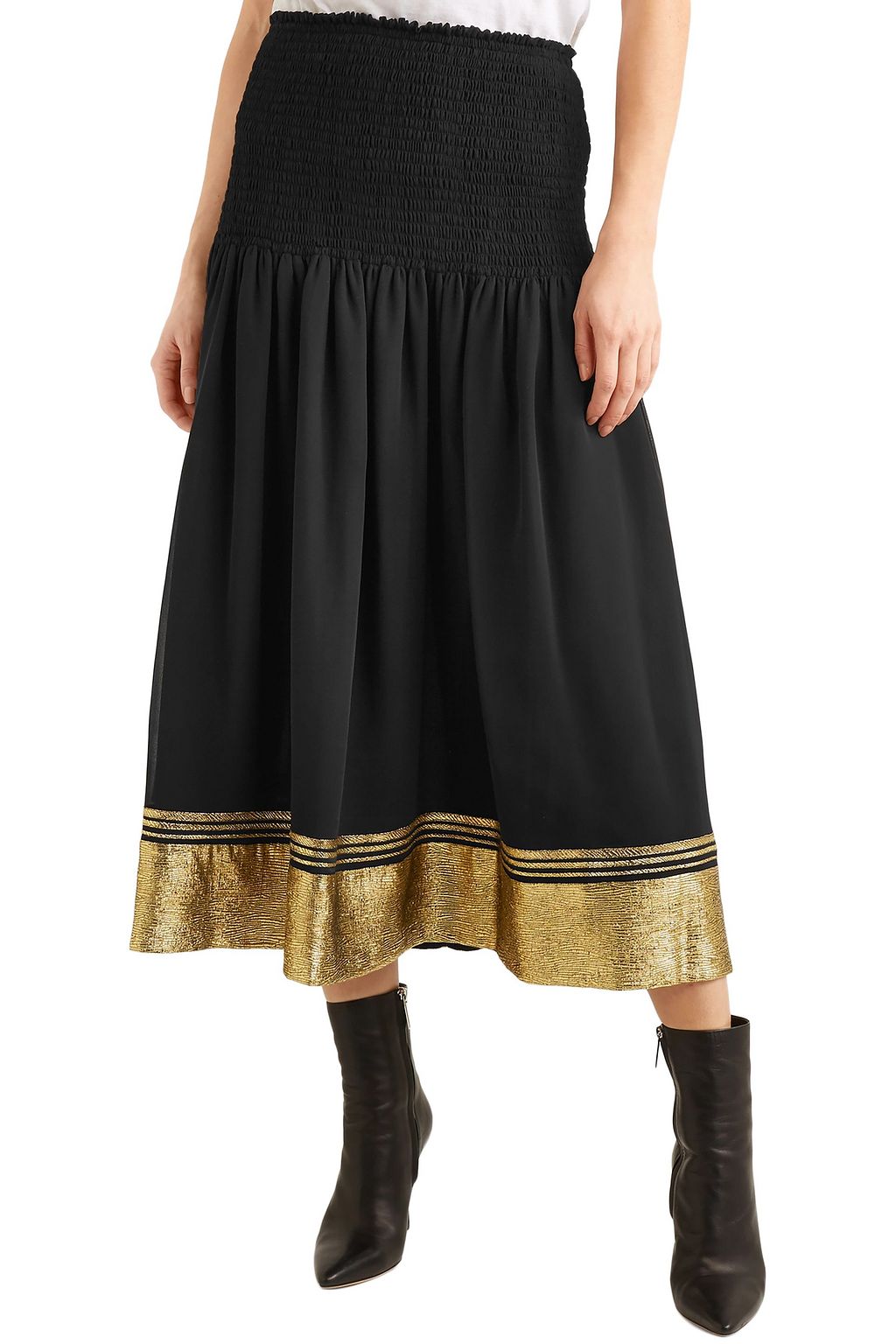 CHLOÉ Shirred silk-blend chiffon and lamé midi skirt