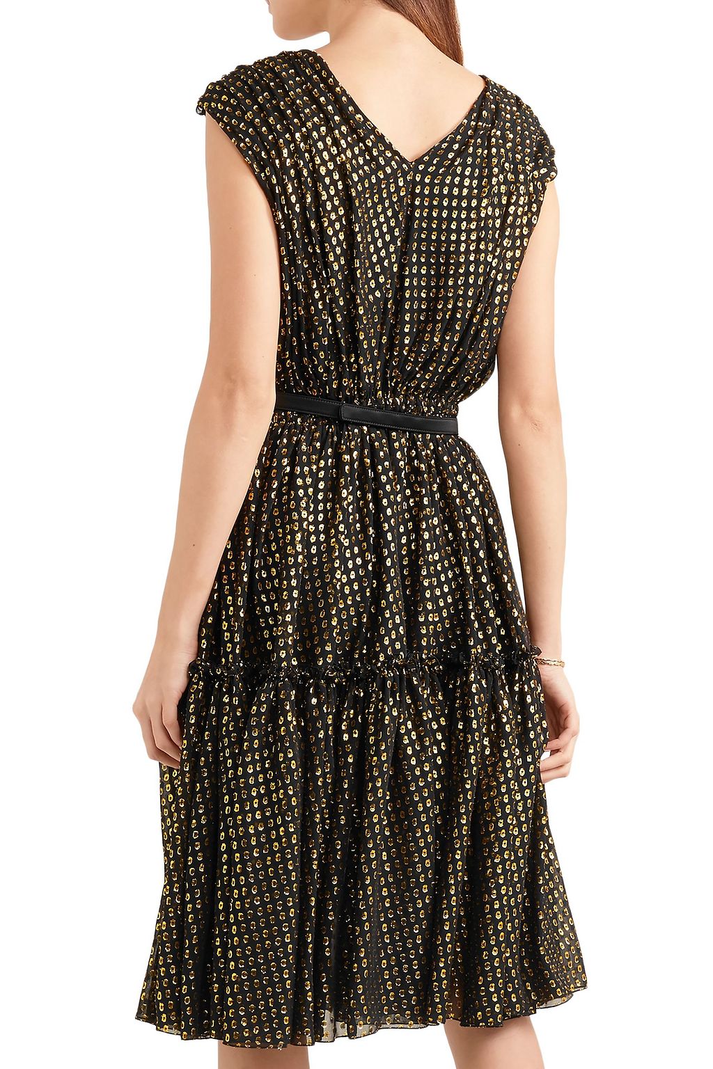 STELLA MCCARTNEY Belted metallic fil coupé silk-blend dress