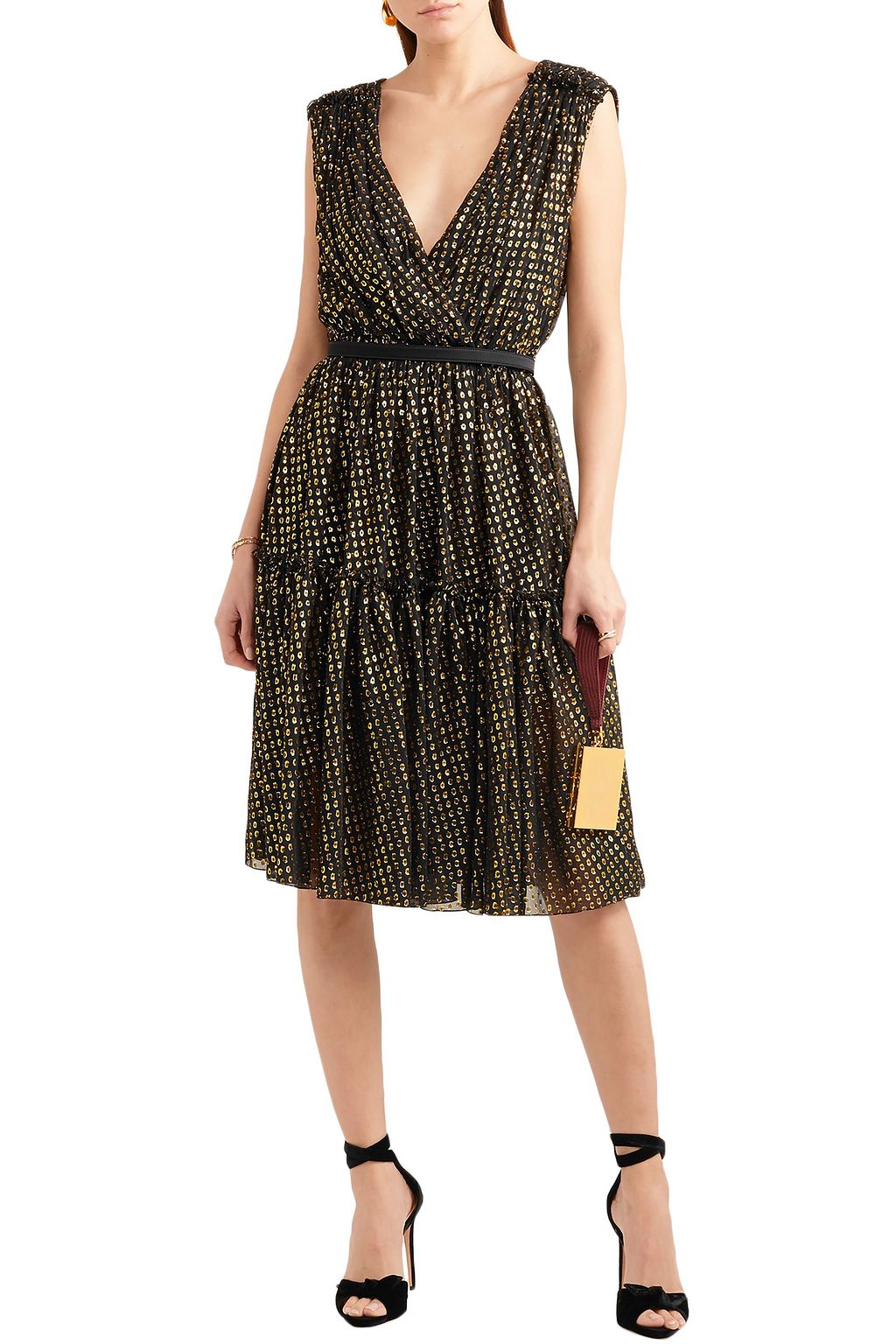 STELLA MCCARTNEY Belted metallic fil coupé silk-blend dress