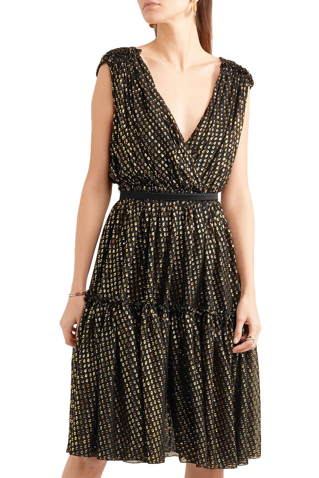 STELLA MCCARTNEY Belted metallic fil coupé silk-blend dress