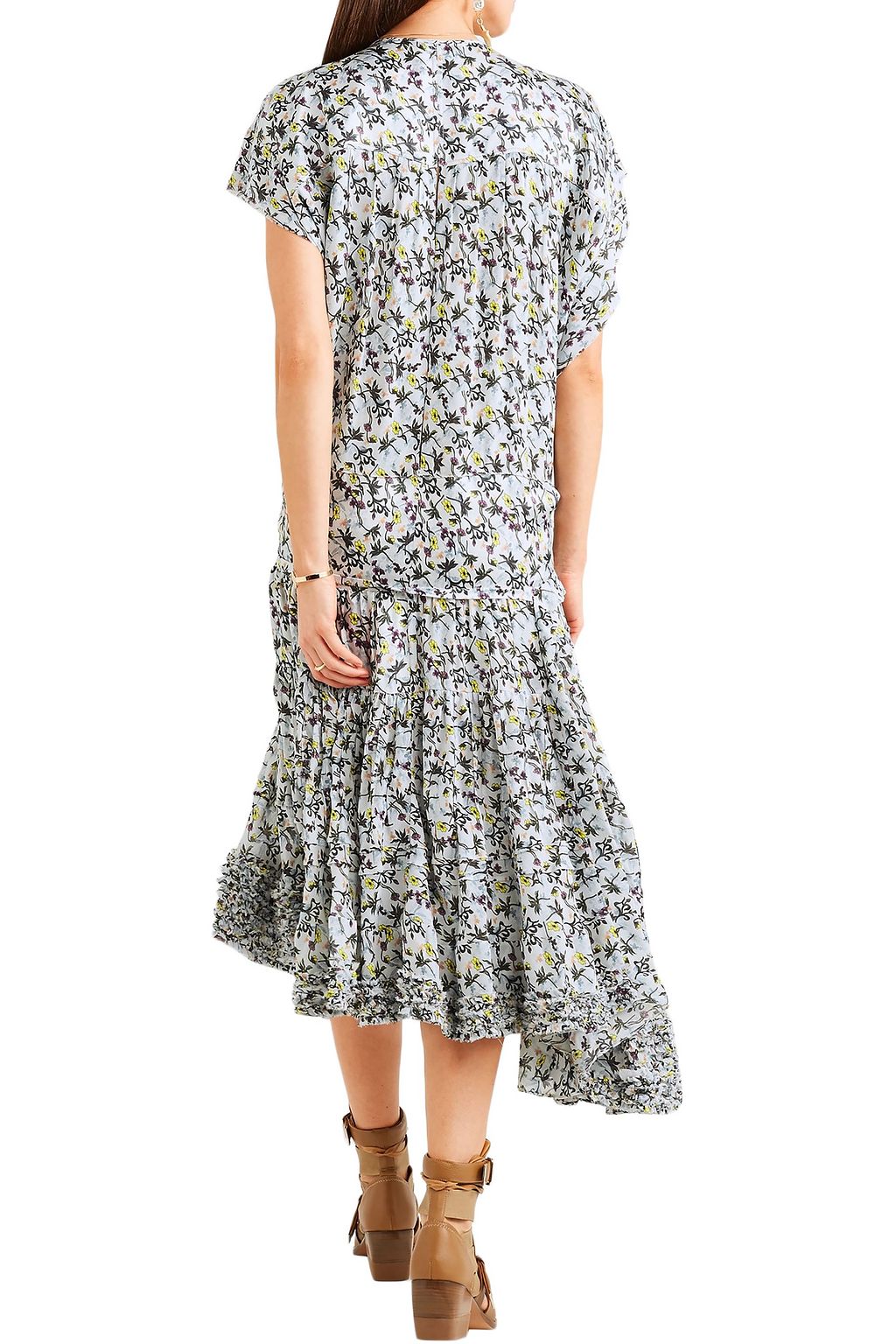 CHLOÉ Ruffle-trimmed pleated floral-print georgette midi dress