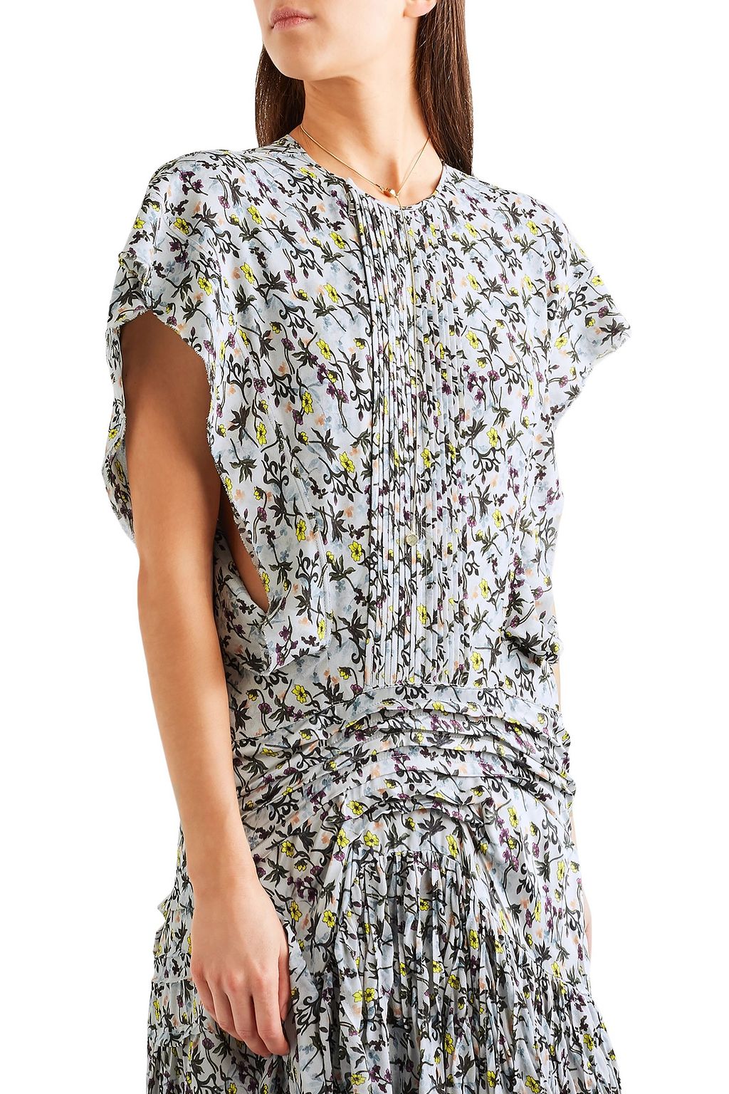 CHLOÉ Ruffle-trimmed pleated floral-print georgette midi dress